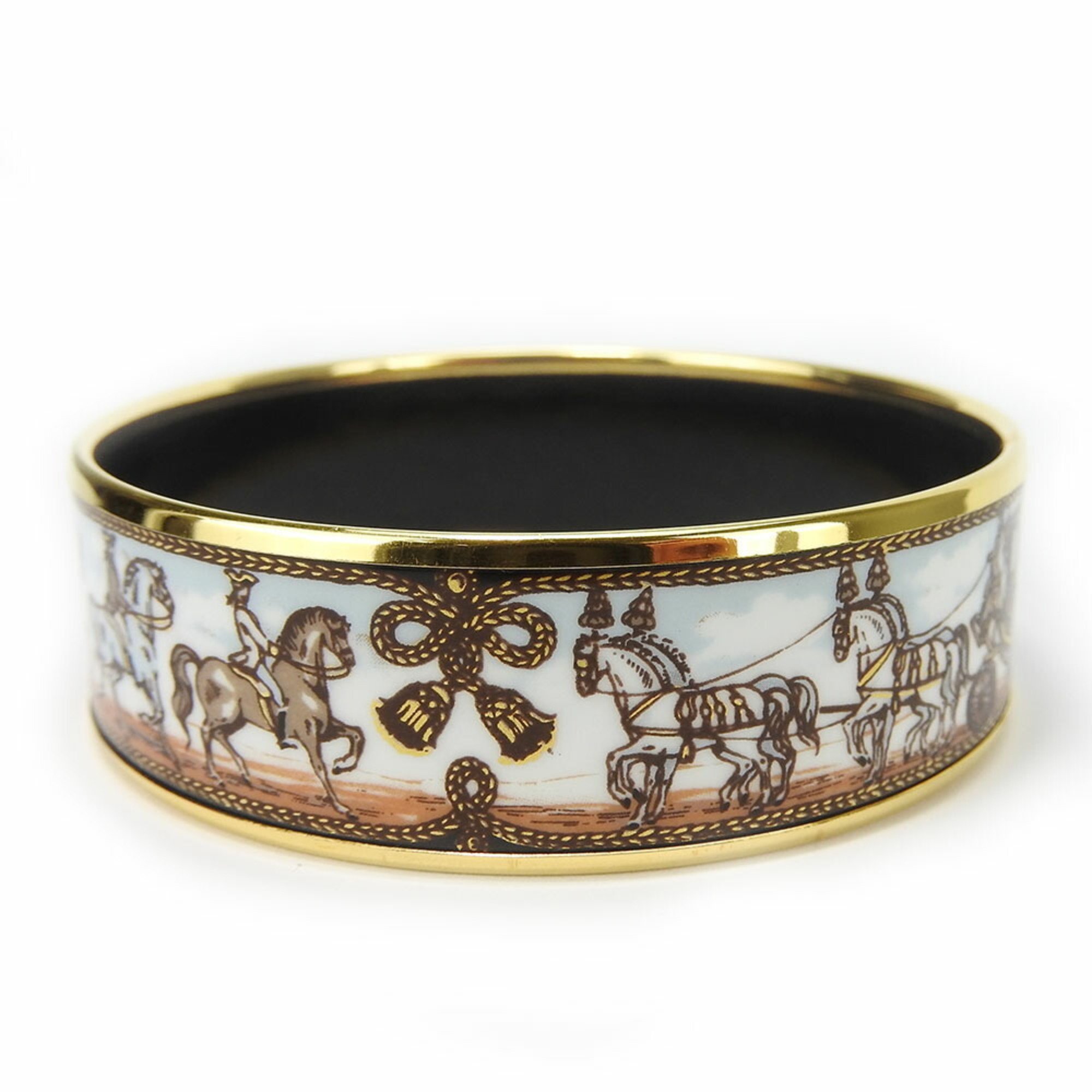 Hermes bracelet enamel metal cloisonné multicolor white brown gold carriage bangle women's HERMES