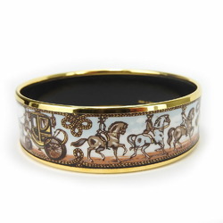 Hermes bracelet enamel metal cloisonné multicolor white brown gold carriage bangle women's HERMES