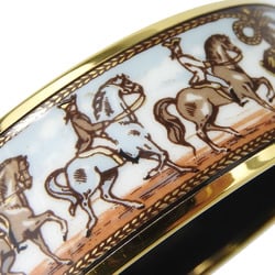 Hermes bracelet enamel metal cloisonné multicolor white brown gold carriage bangle women's HERMES