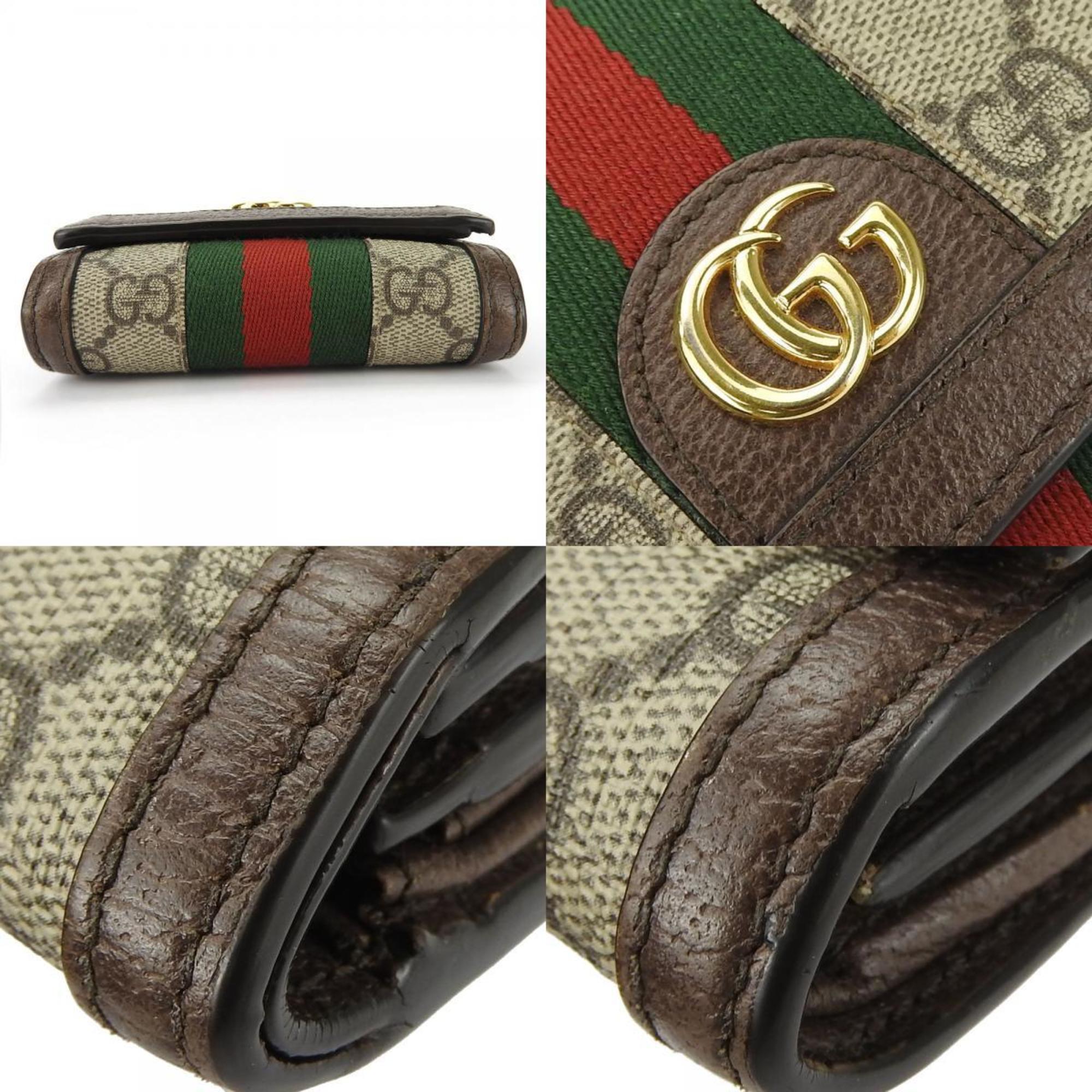Gucci Bi-fold Wallet GG 598662 Sherry Line Off-White Supreme Canvas Leather Brown Accessories Women's GUCCI