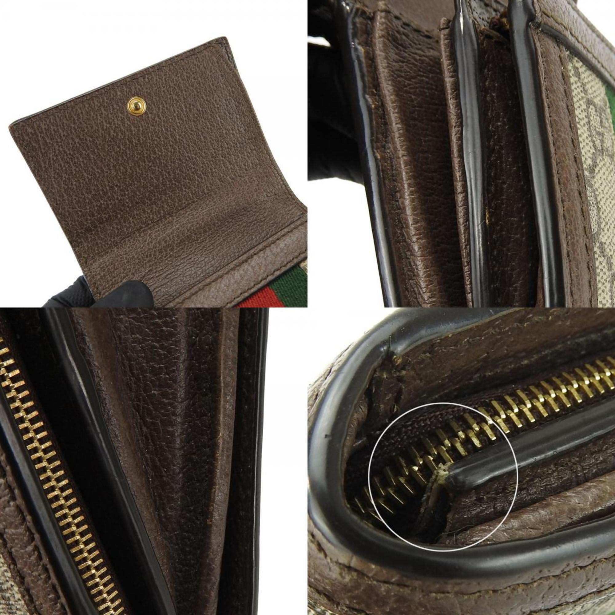 Gucci Bi-fold Wallet GG 598662 Sherry Line Off-White Supreme Canvas Leather Brown Accessories Women's GUCCI