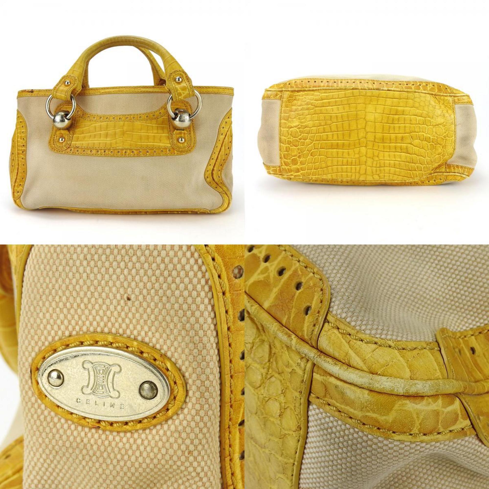 Celine handbag Boogie bag canvas leather yellow beige embossed women's CELINE