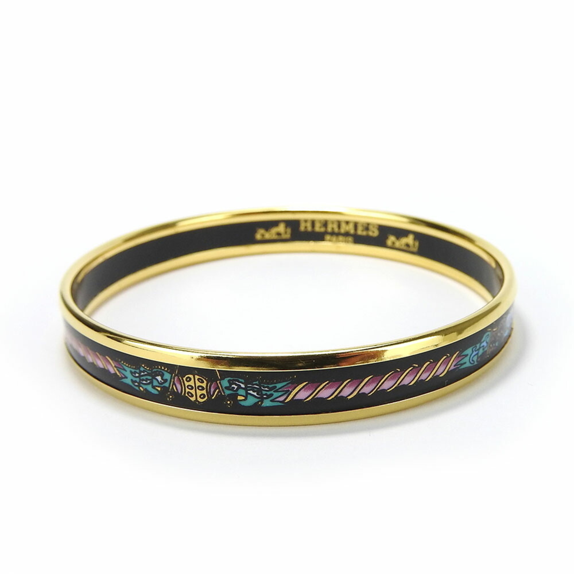 Hermes bracelet enamel PM metal cloisonné multicolor black gold bangle accessory women's HERMES