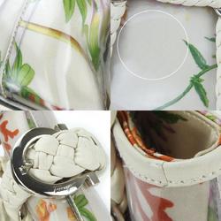Salvatore Ferragamo Handbag EX-21 5362 Satin Vinyl Leather Ivory Multicolor Flower Fish Women's