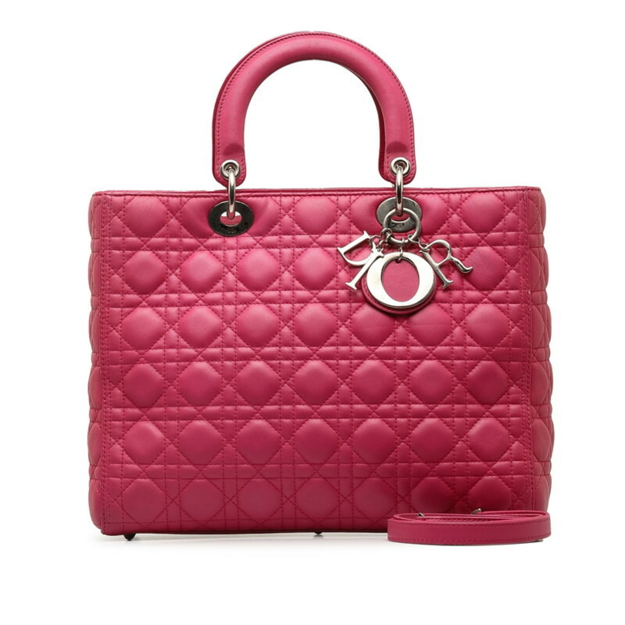 Christian Dior Dior Cannage Lady Large Handbag Shoulder Bag Pink Lambskin Women's