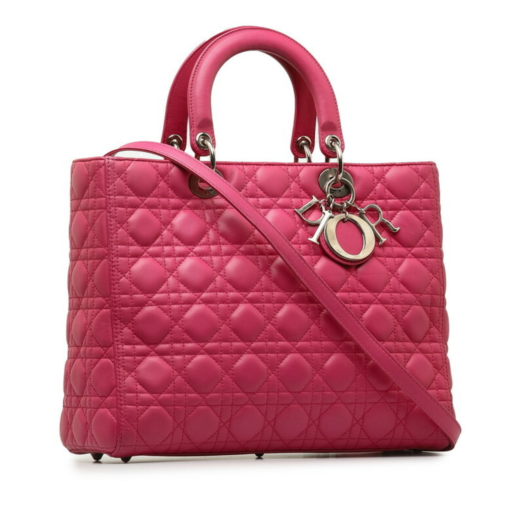 Christian Dior Dior Cannage Lady Large Handbag Shoulder Bag Pink Lambskin Women's