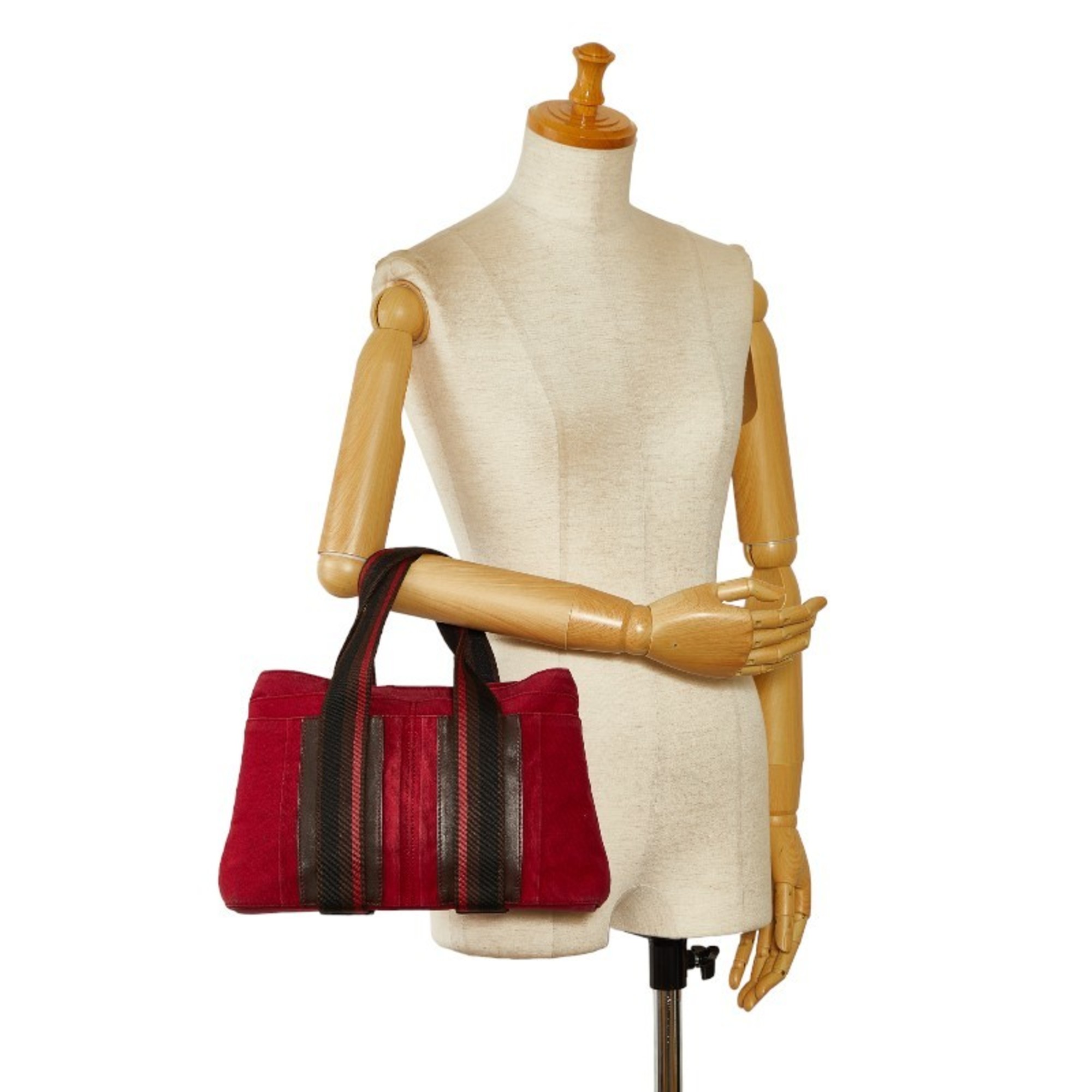 Hermes Troca Horizontal MM Handbag Tote Bag Red Brown Canvas Women's HERMES