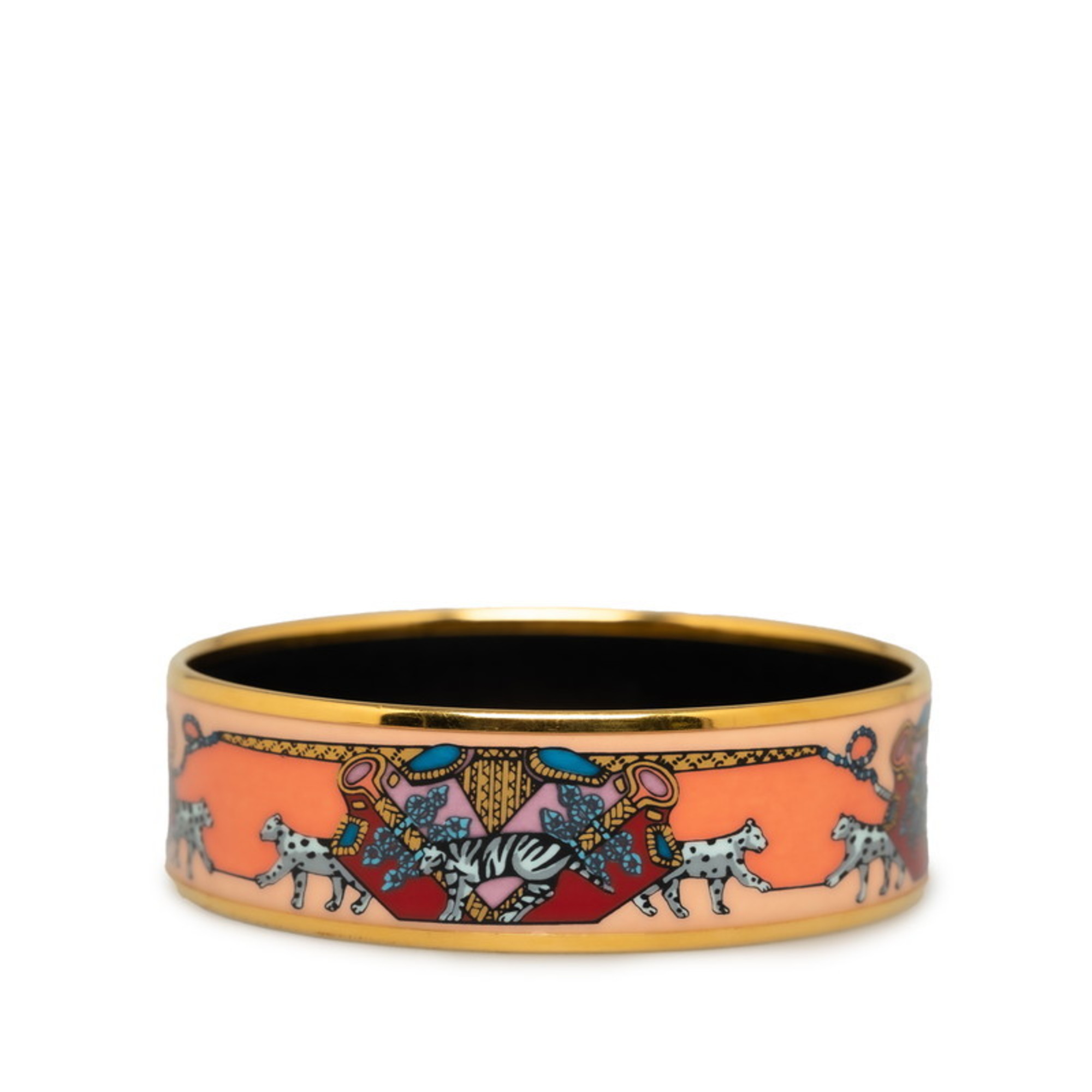 Hermes enamel GM cloisonné tiger leopard bangle gold pink multicolor plated women's HERMES