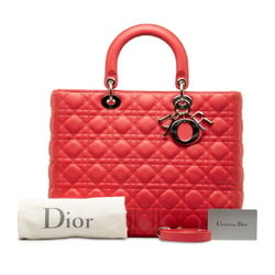 Christian Dior Dior Lady Cannage Large Handbag Shoulder Bag Pink Lambskin Women's