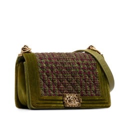 Chanel Matelasse Boy Coco Mark Chain Shoulder Bag Green Multicolor Tweed Leather Women's CHANEL