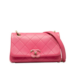 Chanel Matelasse Coco Mark Chain Shoulder Bag Pink Leather Women's CHANEL