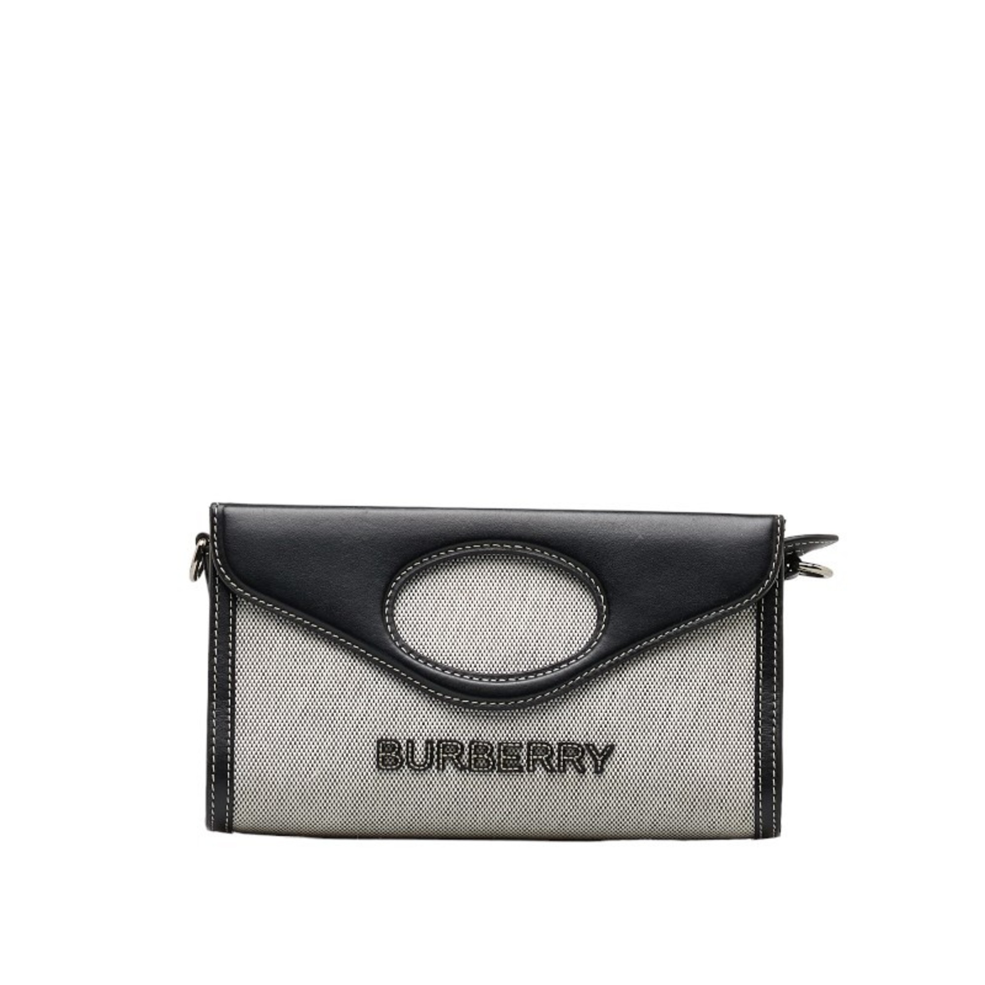 Burberry Horseferry Handbag Shoulder Bag Grey Black Cotton Canvas Leather Women's BURBERRY