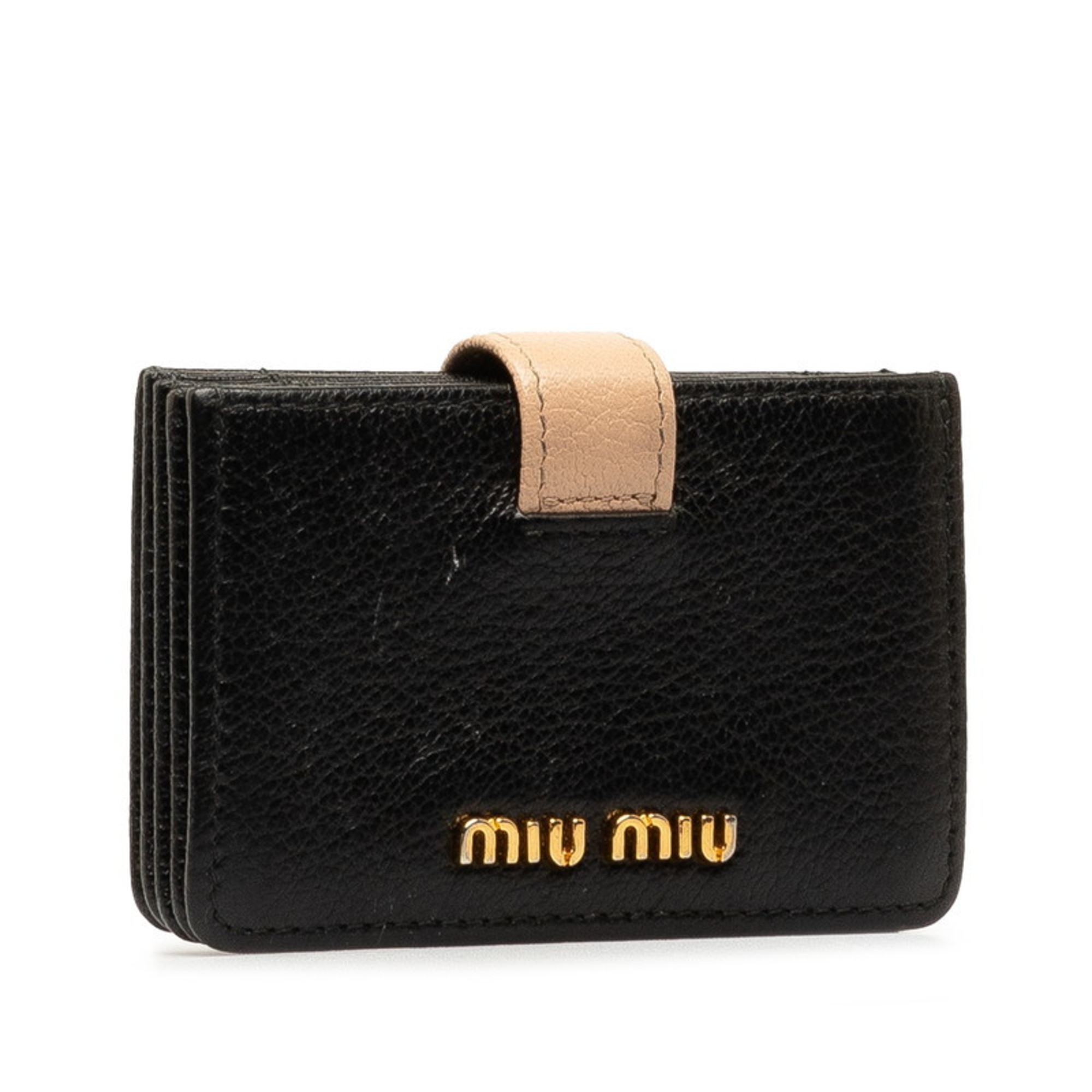 Miu Miu Miu Card Case Business Holder Black Pink Leather Women's