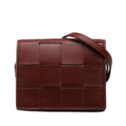 Bottega Veneta Maxi Intrecciato Cassette VBOX1 Shoulder Bag 574051 Bordeaux Wine Red Leather Women's BOTTEGAVENETA