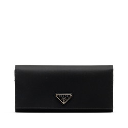 Prada Triangle Plate Tessuto Saffiano Long Wallet 1M1132 Black Leather Women's PRADA