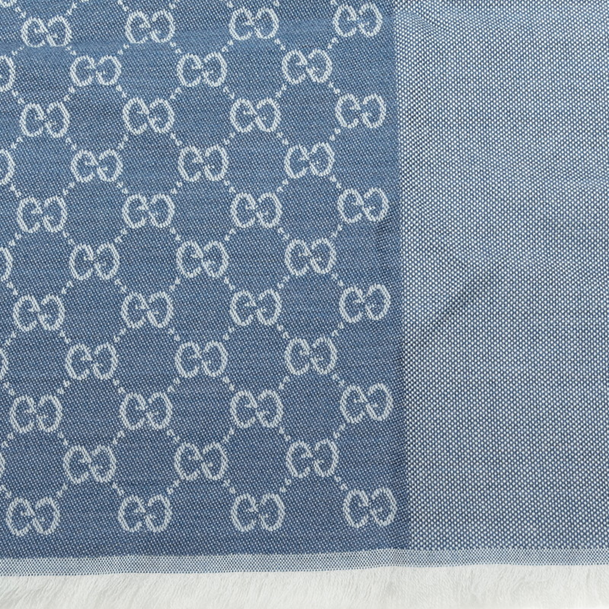 Gucci GG Pattern Two-Tone Large Scarf 344994 Light Blue Wool Women's GUCCI