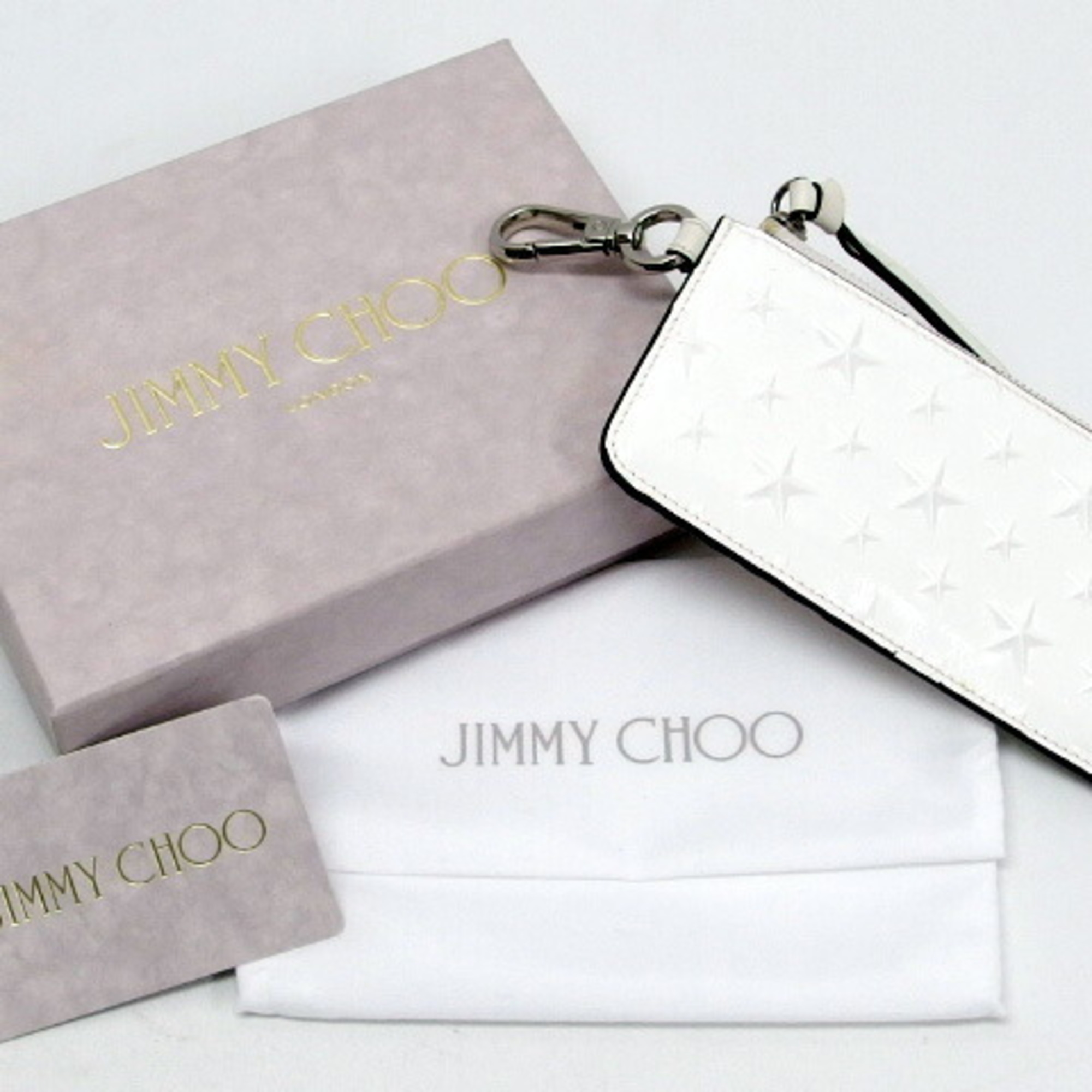 Jimmy Choo Lycee Star Embossed Zip Card Case White