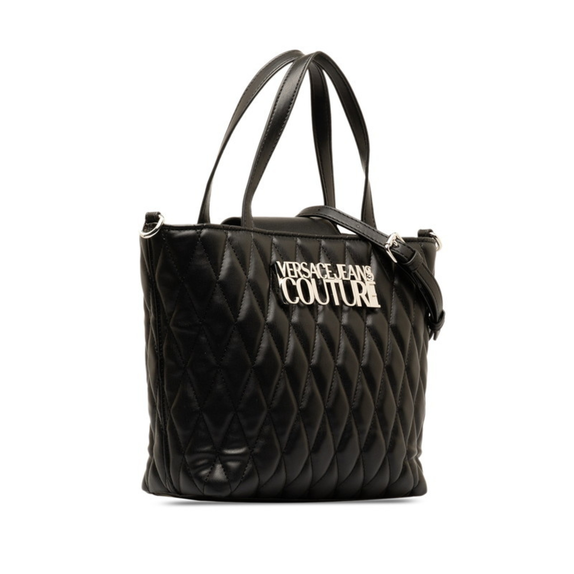 Versace Jeans Couture Quilted Handbag Shoulder Bag Black Polyester Women's VERSACE