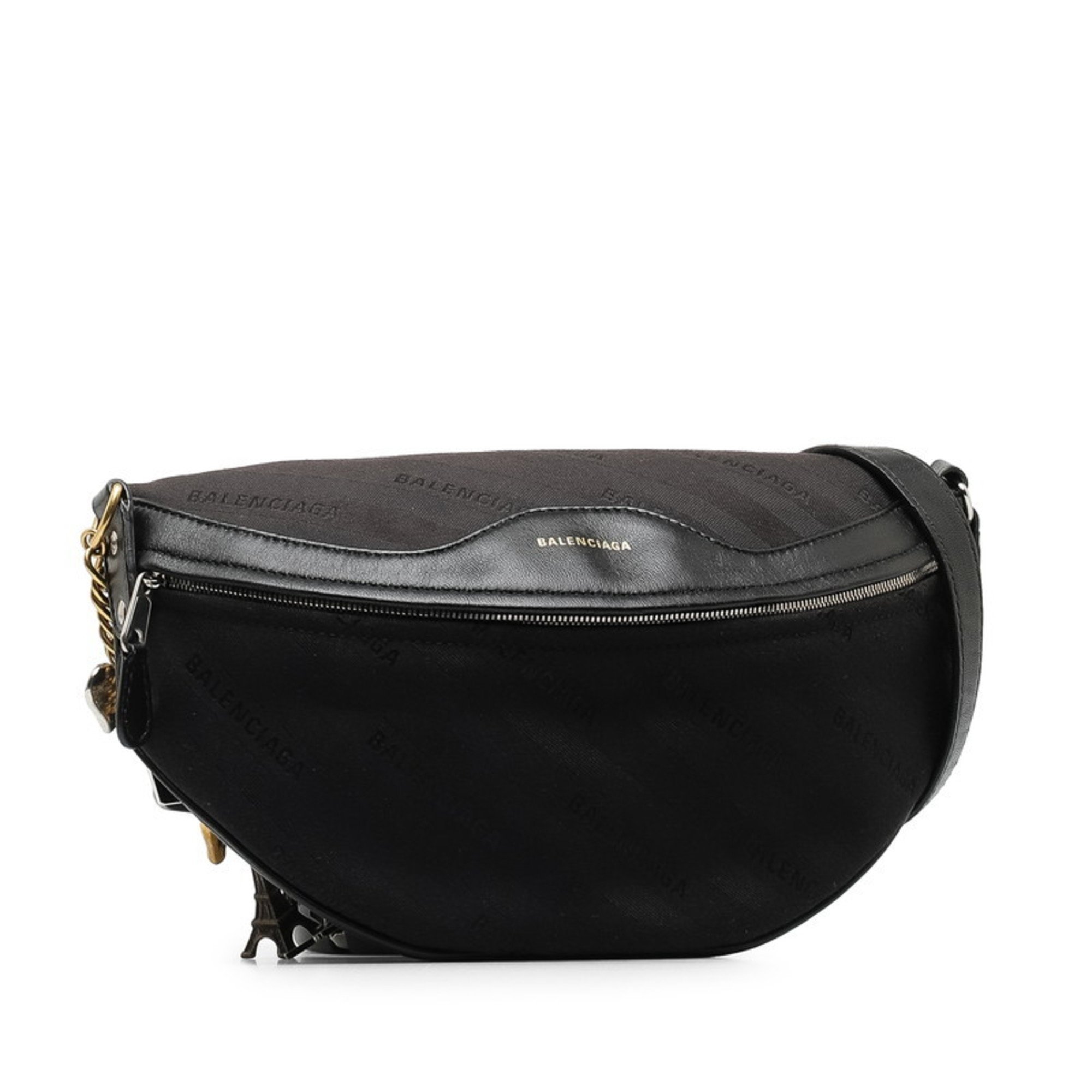 Balenciaga Souvenir XS Body Bag Waist 518163 Black Canvas Leather Women's BALENCIAGA