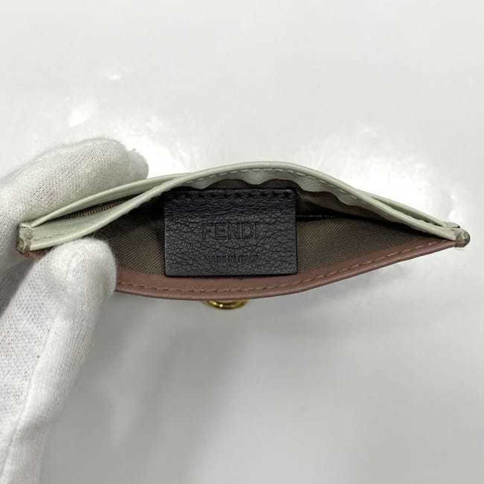Fendi Card Case Beige Pink Dotcom 8M0269 ec-20200 Holder Leather FENDI Women's