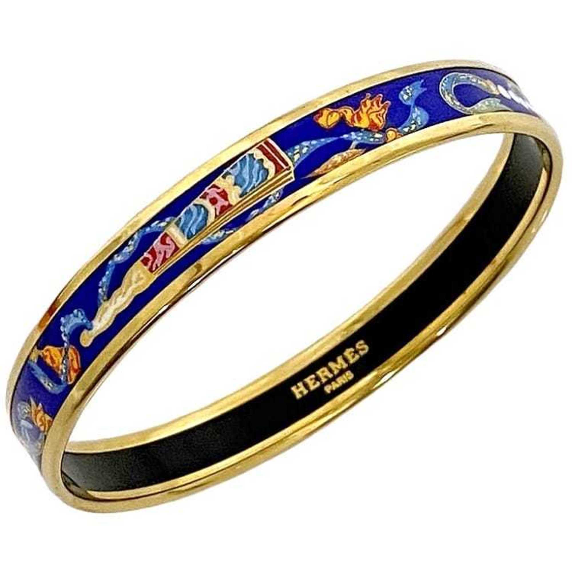 Hermes Bangle Emaille PM Gold Blue - f-20308 GP HERMES Bracelet Flat Women's