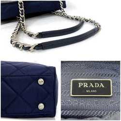 Prada Impuntu Chain Shoulder Bag Navy Blue Tessuto 1BB903 f-20257 Nylon Leather PRADA Quilted Triangle Plate Women's