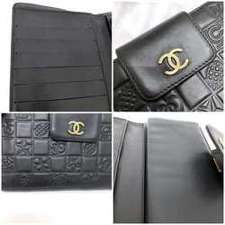 Chanel Bi-fold Long Wallet Black Icon A24213 f-20274 Leather 8th Series CHANEL Clasp Chocolate Bar Coco Mark NO5 Women's