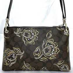 Coach Shoulder Bag Brown Black Signature F77982 ec-20233 PVC Leather COACH Flower Women's Compact