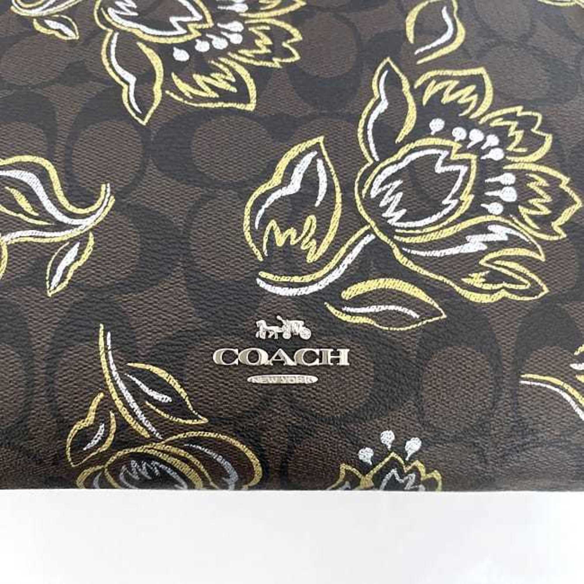 Coach Shoulder Bag Brown Black Signature F77982 ec-20233 PVC Leather COACH Flower Women's Compact