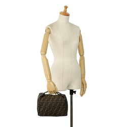 FENDI ZUCCA Handbag Vanity Bag Brown Canvas Leather Women's