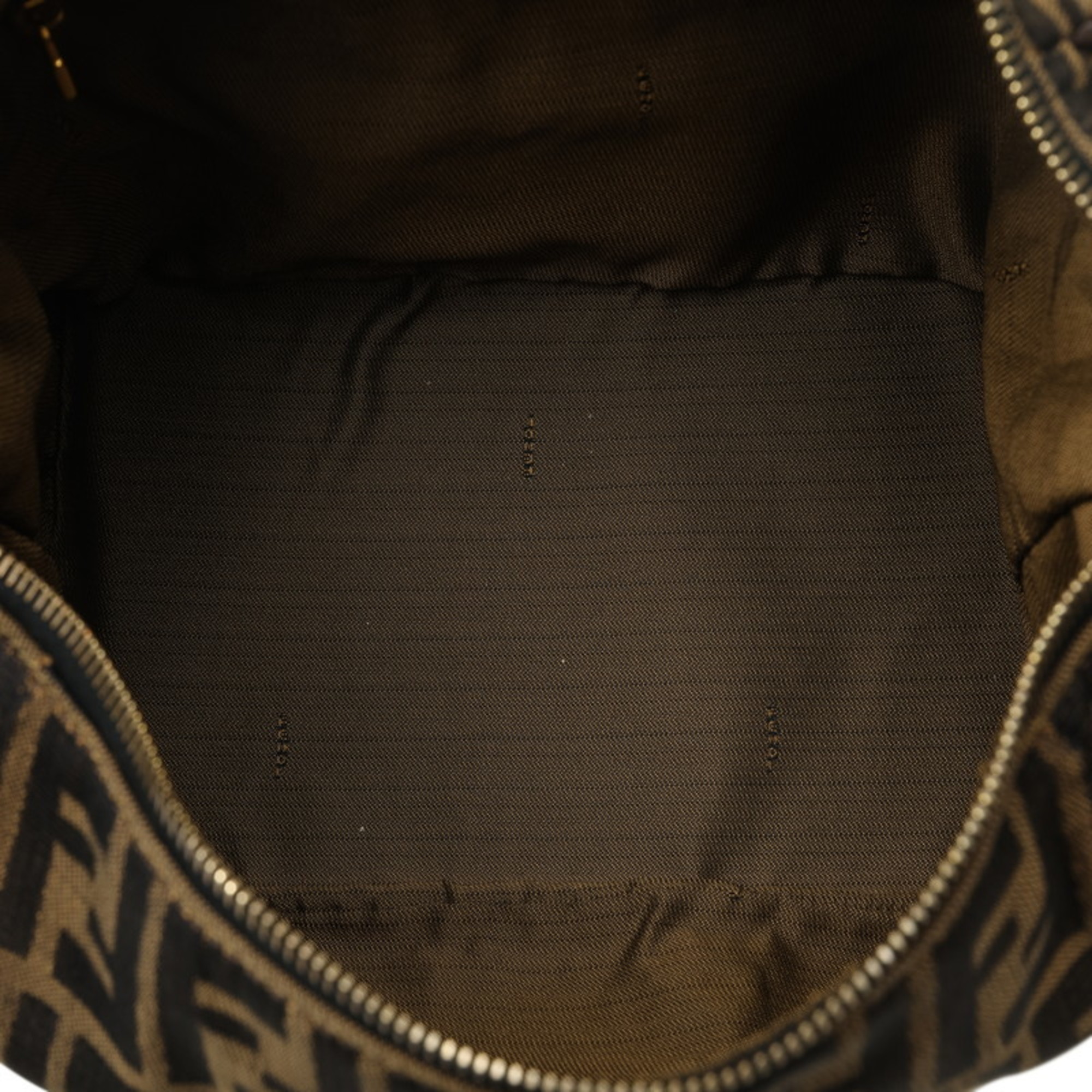 FENDI ZUCCA Handbag Vanity Bag Brown Canvas Leather Women's