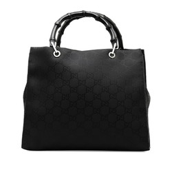 Gucci GG Nylon Bamboo Handbag Tote Bag 002 1010 Black Leather Women's GUCCI