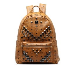 MCM Visetos Glam Studs Backpack Brown Gold PVC Leather Women's