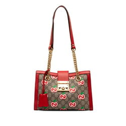 Gucci GG Supreme Apple Padlock Shoulder Bag 498156 Beige Red PVC Leather Women's GUCCI