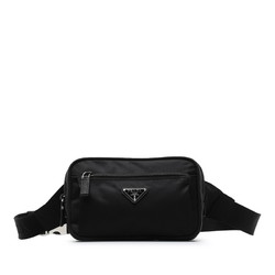 Prada Triangle Plate Body Bag Waist Black Nylon Leather Women's PRADA