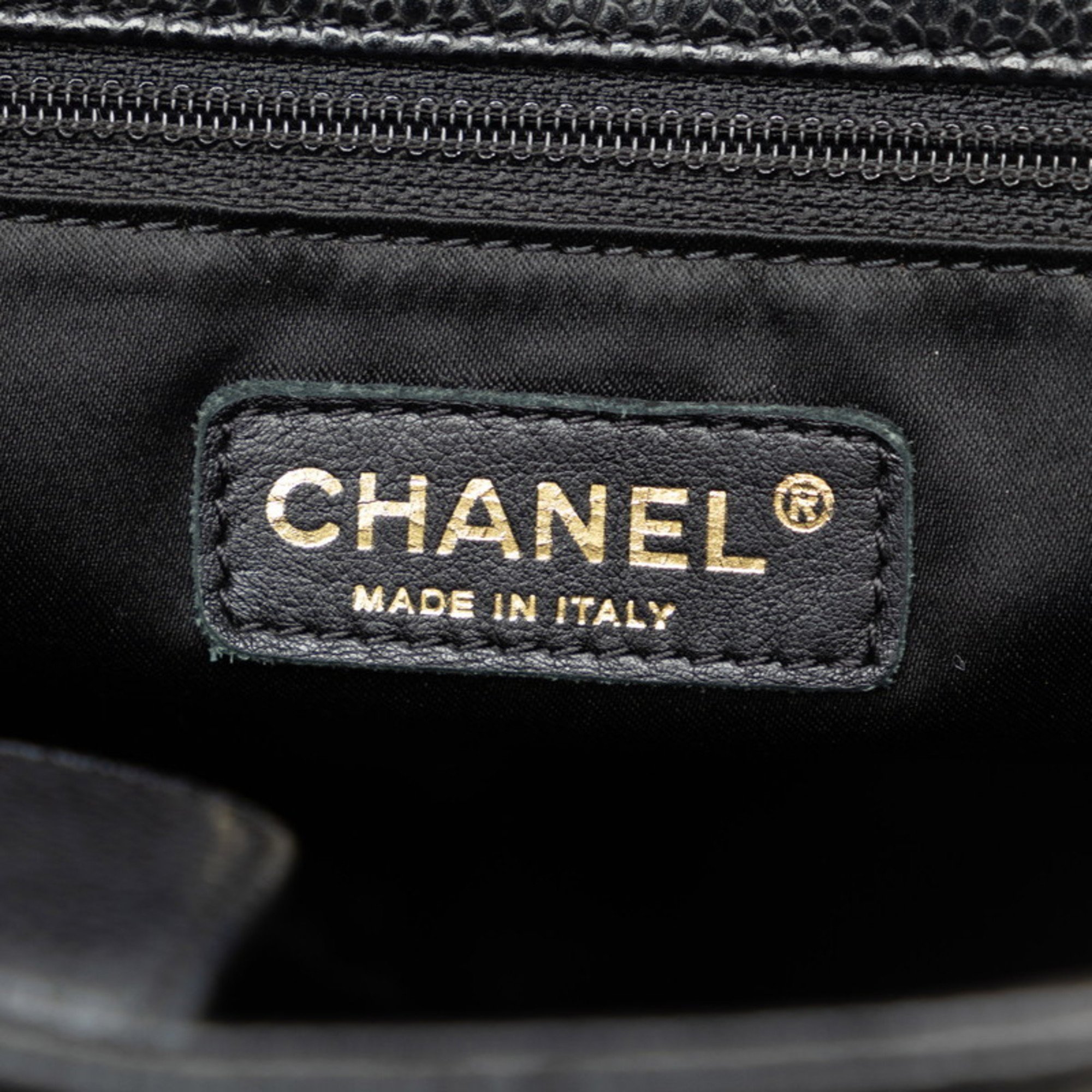 CHANEL Matelasse Coco Mark Chain Tote Bag Black Caviar Skin Women's