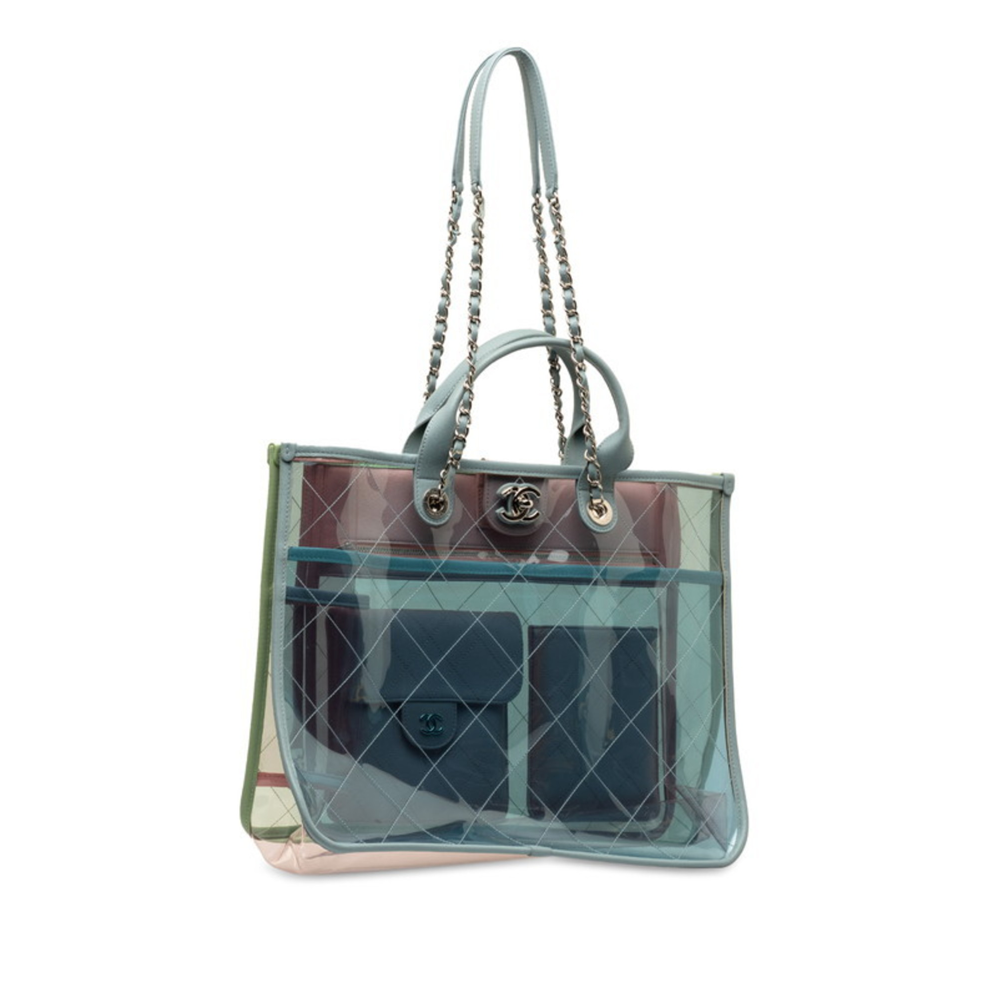 Chanel Matelasse Bag Pastel Tote Shoulder A57411 Blue Green Multicolor Vinyl Leather Women's CHANEL