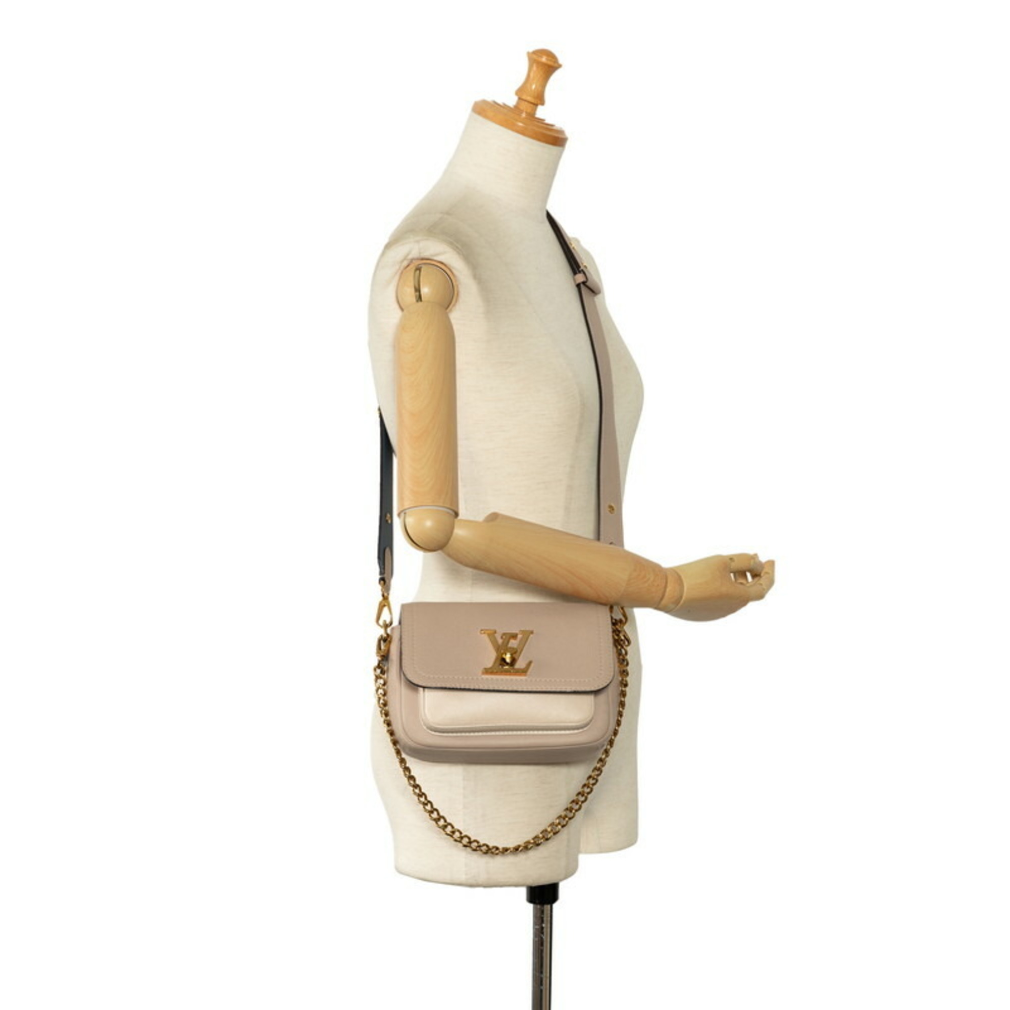 Louis Vuitton Lock Me Tender Handbag Shoulder Bag M58554 Greige Beige Leather Women's LOUIS VUITTON