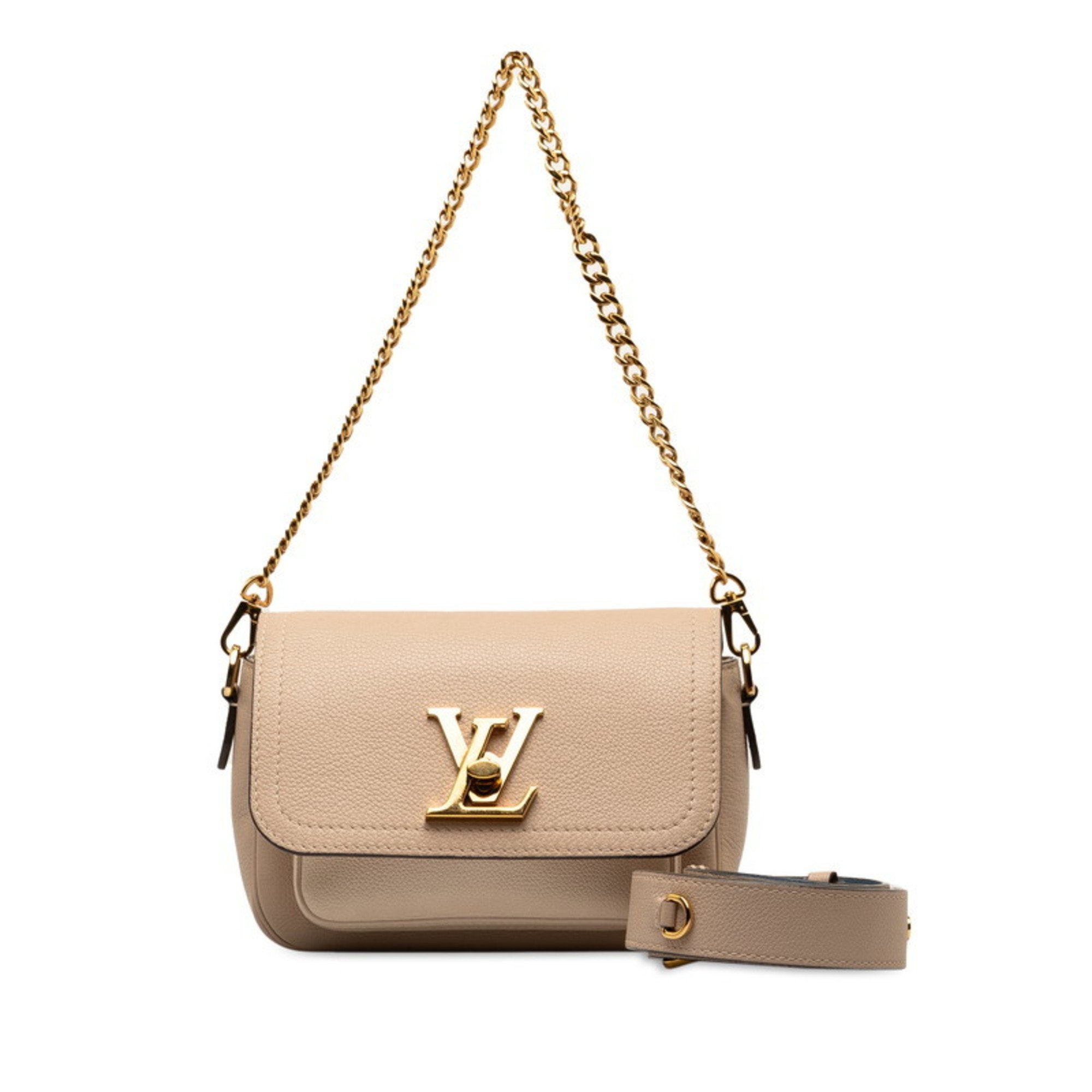 Louis Vuitton Lock Me Tender Handbag Shoulder Bag M58554 Greige Beige Leather Women's LOUIS VUITTON