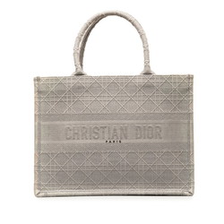 Christian Dior Dior Cannage Book Tote Medium Handbag Bag Grey Canvas Women's