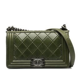 Chanel Matelasse Boy Coco Mark Paris Salzburg Limited Edition Chain Shoulder Bag Green Silver Leather Women's CHANEL