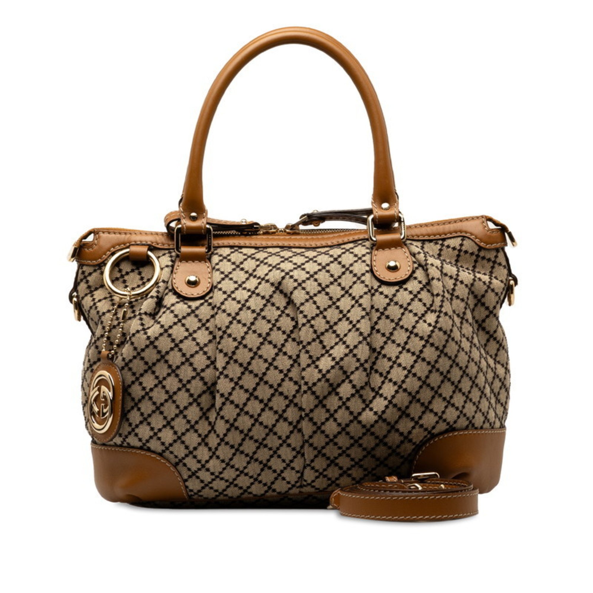 Gucci Diamante Sukey Handbag Shoulder Bag 247902 Beige Brown Canvas Leather Women's GUCCI
