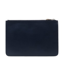 Givenchy Plate Iconic Clutch Bag Second Blue Silver Leather Women's