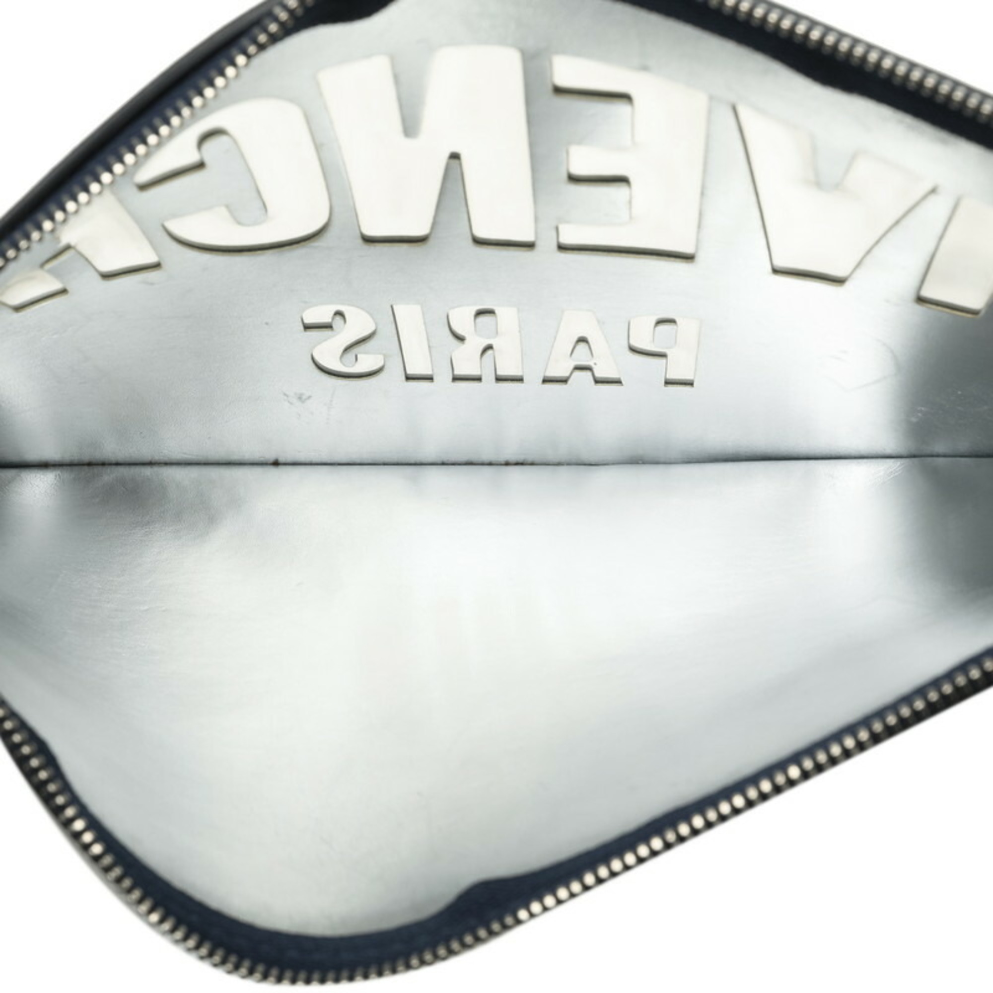 Givenchy Plate Iconic Clutch Bag Second Blue Silver Leather Women's
