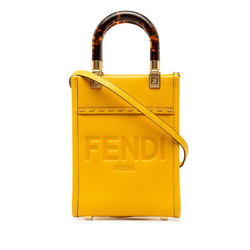 FENDI Sunshine Shopper Small Handbag Shoulder Bag 8BS051 Yellow Leather Women's