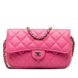Chanel Matelasse Coco Mark Chain Shoulder Bag Phone Case Pink Leather Women's CHANEL