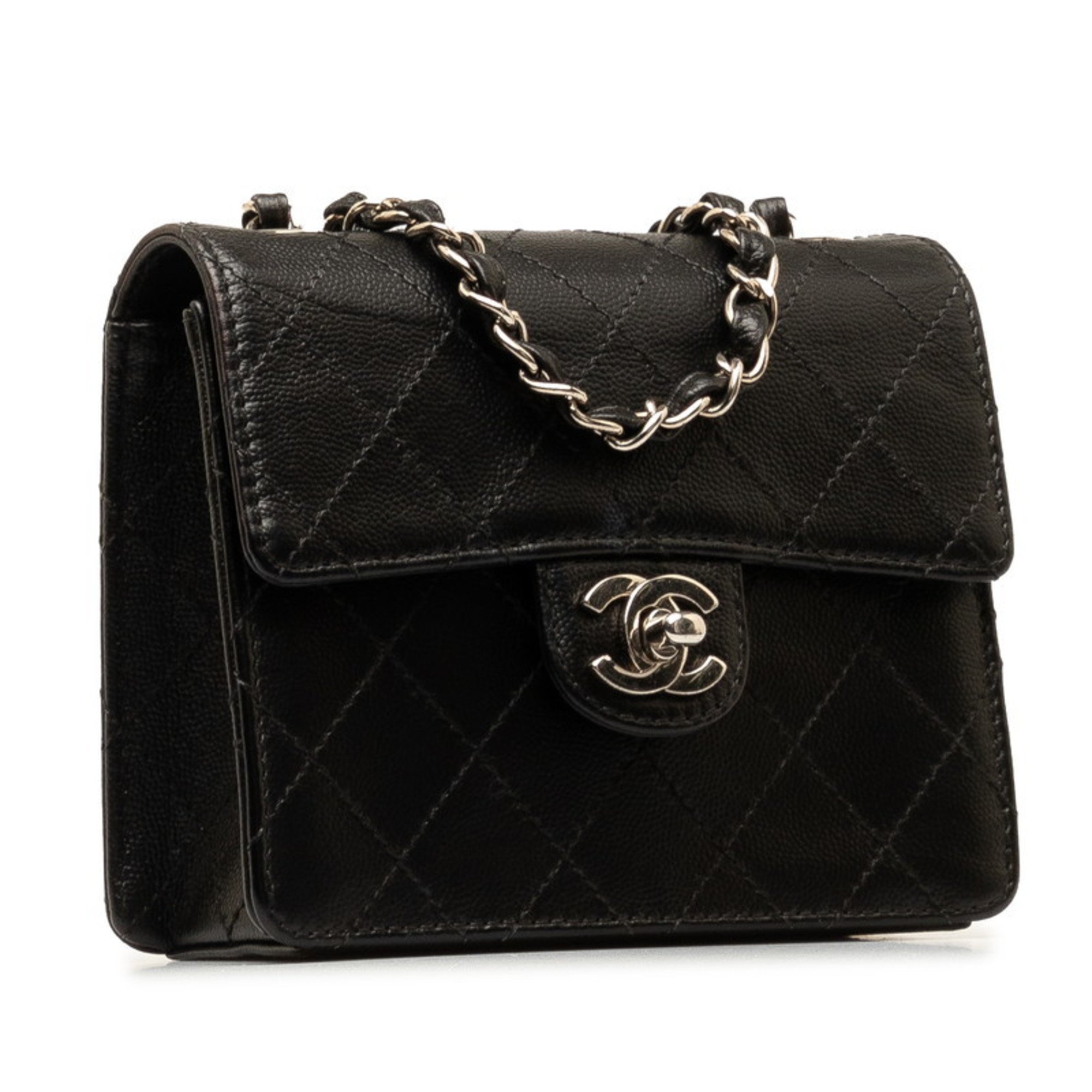 Chanel Matelasse Coco Mark Chain Shoulder Bag Black Caviar Skin Women's CHANEL