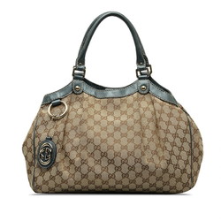 Gucci GG Canvas Sukey Handbag Tote Bag 211944 Beige Blue Leather Women's GUCCI