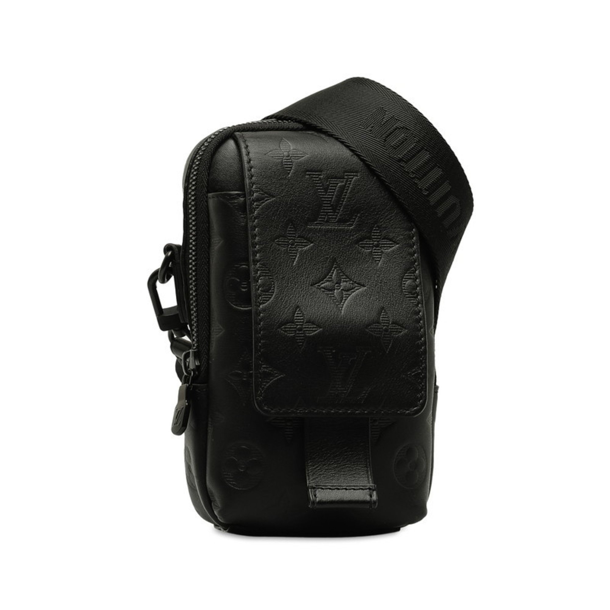 Louis Vuitton Monogram Shadow Double Phone Pouch Shoulder Bag M81323 Noir Black Leather Women's LOUIS VUITTON