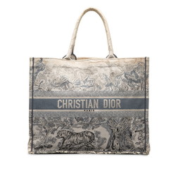 Christian Dior Dior Book Tote Medium Toile de Jouy Embroidery Bag White Grey Jacquard Women's